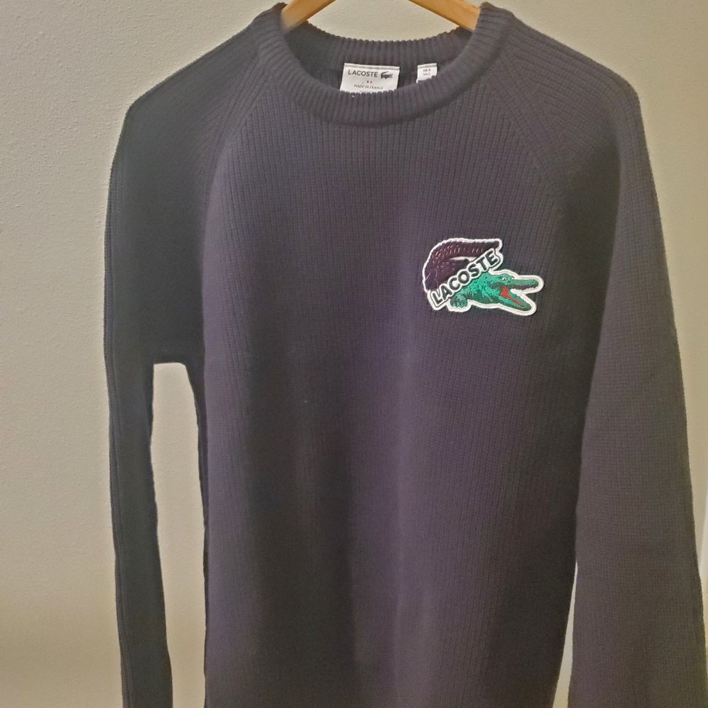 NWT LACOSTE 100% WOOL CREW NECK SWEATER NAVY SIZE L